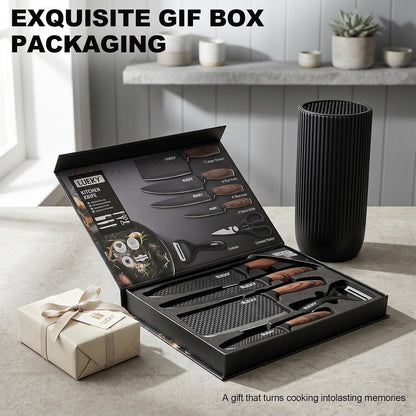 Knife Set, 6 Pieces Kitchen knife Set with Healthy Anti-Rust Coating, Stainless Steel Professional Chef Knife Sets with Elegant Box, Kitchen Knives with Scissors & Peeler for Cooking, Dishwasher Safe