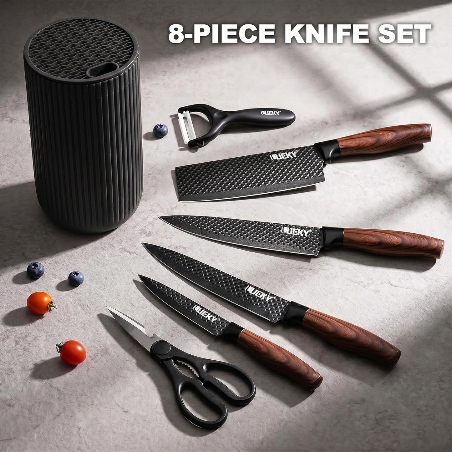 Knife Set, 6 Pieces Kitchen knife Set with Healthy Anti-Rust Coating, Stainless Steel Professional Chef Knife Sets with Elegant Box, Kitchen Knives with Scissors & Peeler for Cooking, Dishwasher Safe