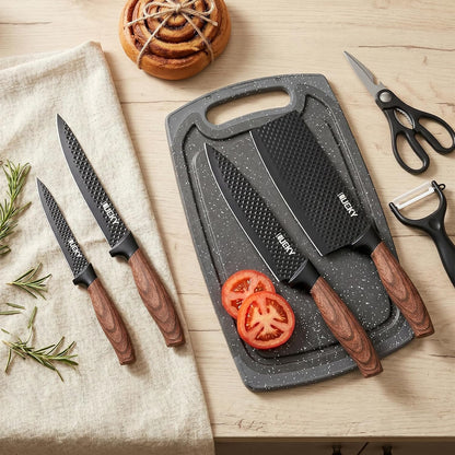 Knife Set, 6 Pieces Kitchen knife Set with Healthy Anti-Rust Coating, Stainless Steel Professional Chef Knife Sets with Elegant Box, Kitchen Knives with Scissors & Peeler for Cooking, Dishwasher Safe