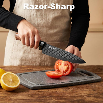 Knife Set, 6 Pieces Kitchen knife Set with Healthy Anti-Rust Coating, Stainless Steel Professional Chef Knife Sets with Elegant Box, Kitchen Knives with Scissors & Peeler for Cooking, Dishwasher Safe