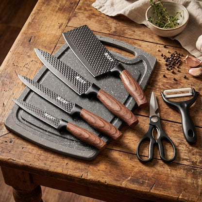 Knife Set, 6 Pieces Kitchen knife Set with Healthy Anti-Rust Coating, Stainless Steel Professional Chef Knife Sets with Elegant Box, Kitchen Knives with Scissors & Peeler for Cooking, Dishwasher Safe