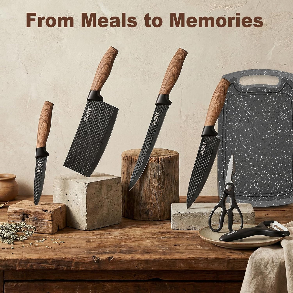 Knife Set, 6 Pieces Kitchen knife Set with Healthy Anti-Rust Coating, Stainless Steel Professional Chef Knife Sets with Elegant Box, Kitchen Knives with Scissors & Peeler for Cooking, Dishwasher Safe