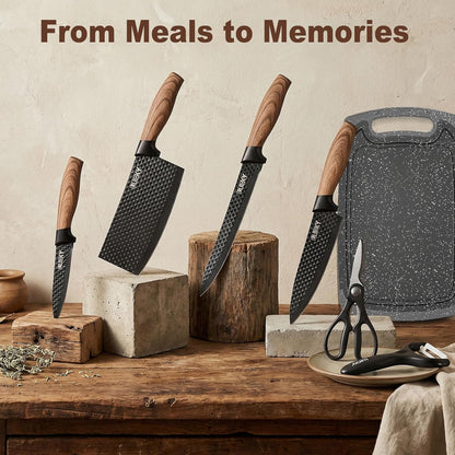 Knife Set, 6 Pieces Kitchen knife Set with Healthy Anti-Rust Coating, Stainless Steel Professional Chef Knife Sets with Elegant Box, Kitchen Knives with Scissors & Peeler for Cooking, Dishwasher Safe