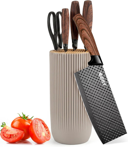 Knife Set, 6 Pieces Kitchen knife Set with Healthy Anti-Rust Coating, Stainless Steel Professional Chef Knife Sets with Elegant Box, Kitchen Knives with Scissors & Peeler for Cooking, Dishwasher Safe