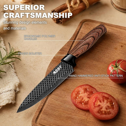Knife Set, 6 Pieces Kitchen knife Set with Healthy Anti-Rust Coating, Stainless Steel Professional Chef Knife Sets with Elegant Box, Kitchen Knives with Scissors & Peeler for Cooking, Dishwasher Safe
