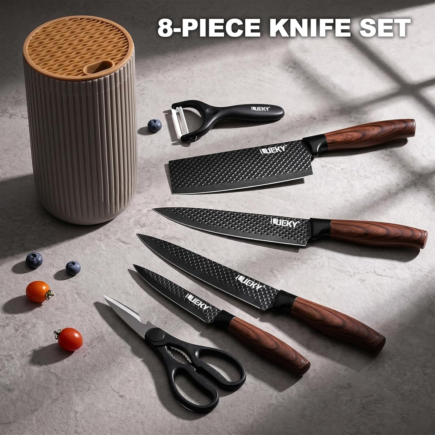 Knife Set, 6 Pieces Kitchen knife Set with Healthy Anti-Rust Coating, Stainless Steel Professional Chef Knife Sets with Elegant Box, Kitchen Knives with Scissors & Peeler for Cooking, Dishwasher Safe