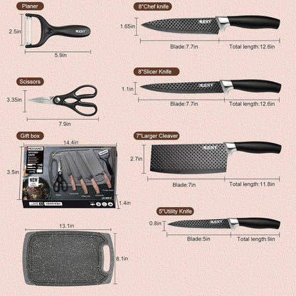 Knife Set, 6 Pieces Kitchen knife Set with Healthy Anti-Rust Coating, Stainless Steel Professional Chef Knife Sets with Elegant Box, Kitchen Knives with Scissors & Peeler for Cooking, Dishwasher Safe