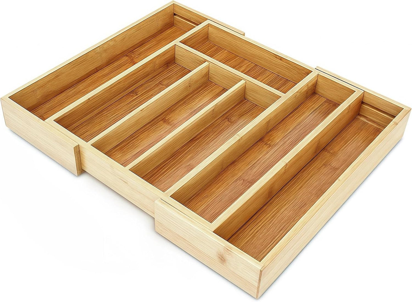 Bamboo Drawer Organizer - Expandable Kitchen Utensil Holder, Adjustable Silverware Drawer Organization, Kitchen Wooden Tray for Cutlery, Flatware & Stationery, 6-8 Slots (Natural)