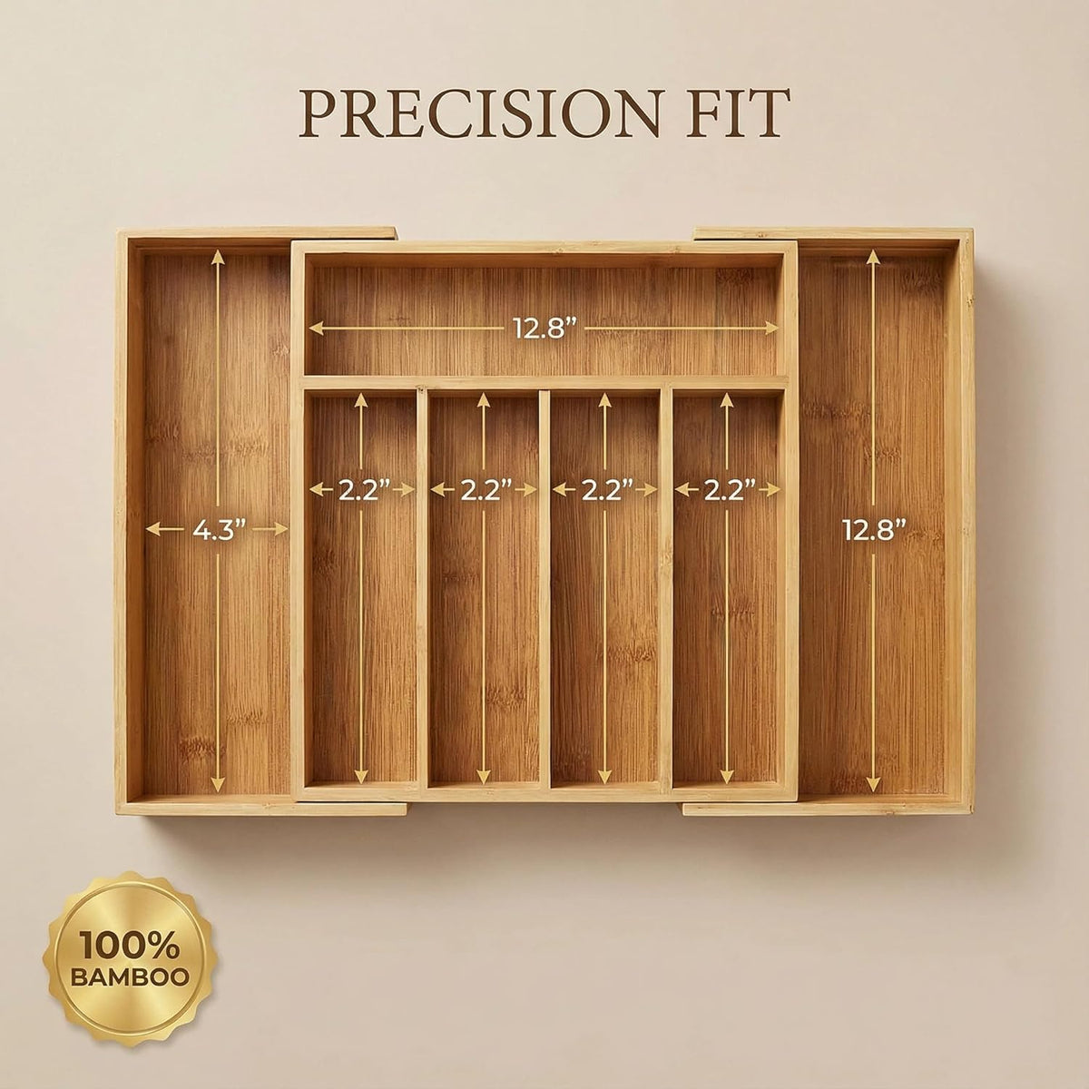 Bamboo Drawer Organizer - Expandable Kitchen Utensil Holder, Adjustable Silverware Drawer Organization, Kitchen Wooden Tray for Cutlery, Flatware & Stationery, 6-8 Slots (Natural)