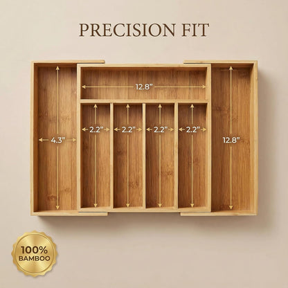 Bamboo Drawer Organizer - Expandable Kitchen Utensil Holder, Adjustable Silverware Drawer Organization, Kitchen Wooden Tray for Cutlery, Flatware & Stationery, 6-8 Slots (Natural)