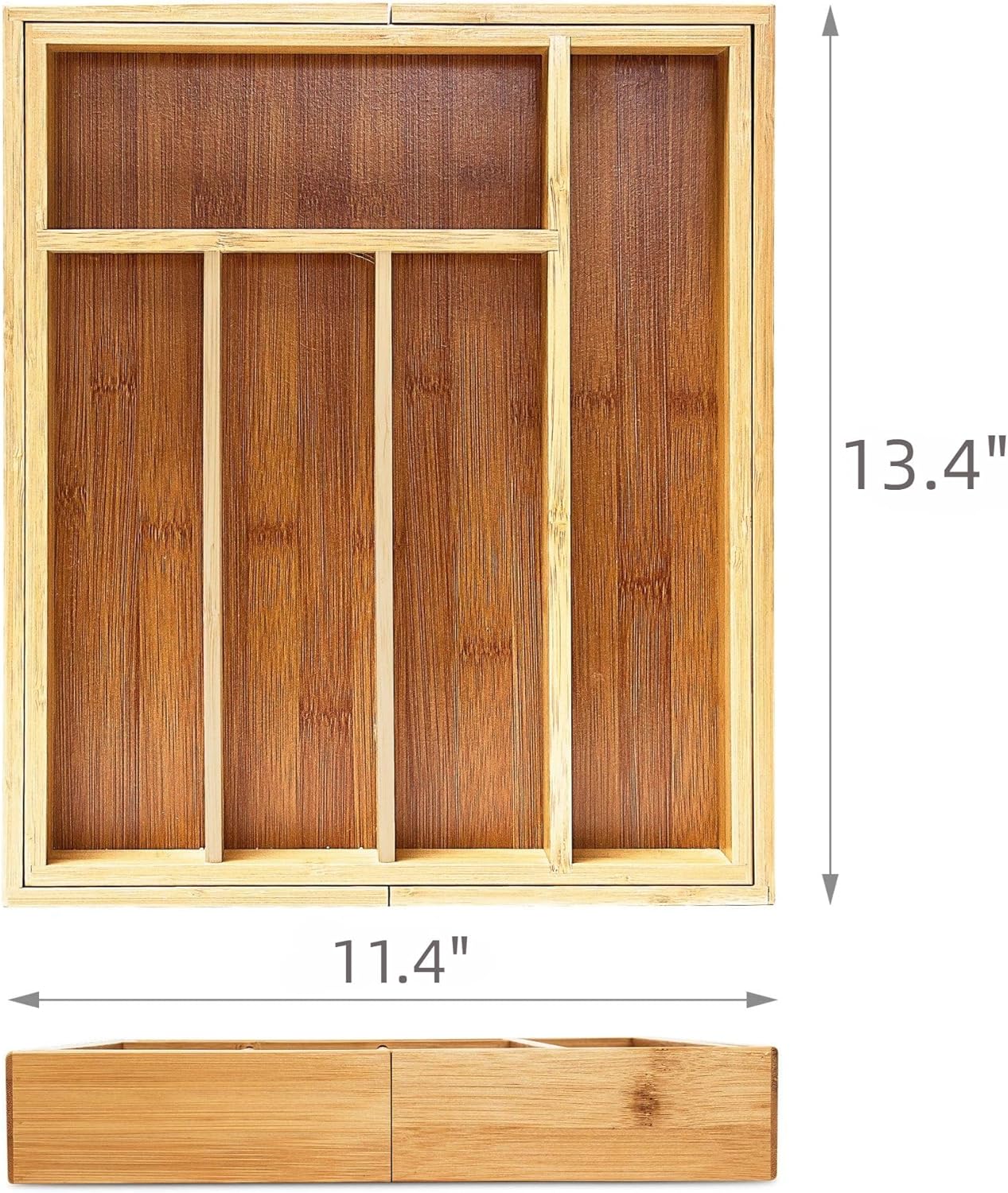 Bamboo Drawer Organizer - Expandable Kitchen Utensil Holder, Adjustable Silverware Drawer Organization, Kitchen Wooden Tray for Cutlery, Flatware & Stationery, 6-8 Slots (Natural)