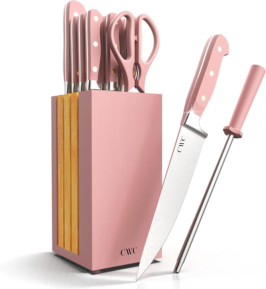 14 Pieces Kitchen Knife Block Set, Knives for Kitchen, Forged Cutlery with Razor-Sharp High Carbon Steel Blades, Magnetic Block
