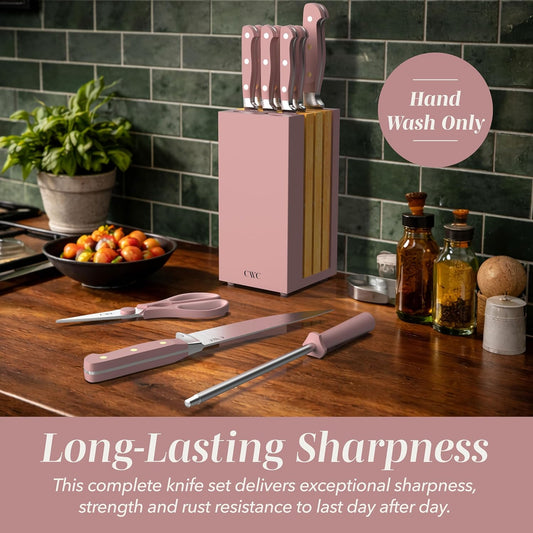 14 Pieces Kitchen Knife Block Set, Knives for Kitchen, Forged Cutlery with Razor-Sharp High Carbon Steel Blades, Magnetic Block