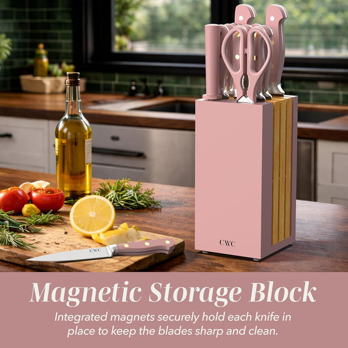 14 Pieces Kitchen Knife Block Set, Knives for Kitchen, Forged Cutlery with Razor-Sharp High Carbon Steel Blades, Magnetic Block
