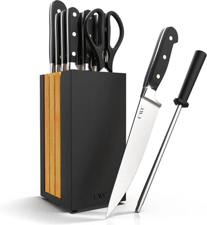 14 Pieces Kitchen Knife Block Set, Knives for Kitchen, Forged Cutlery with Razor-Sharp High Carbon Steel Blades, Magnetic Block