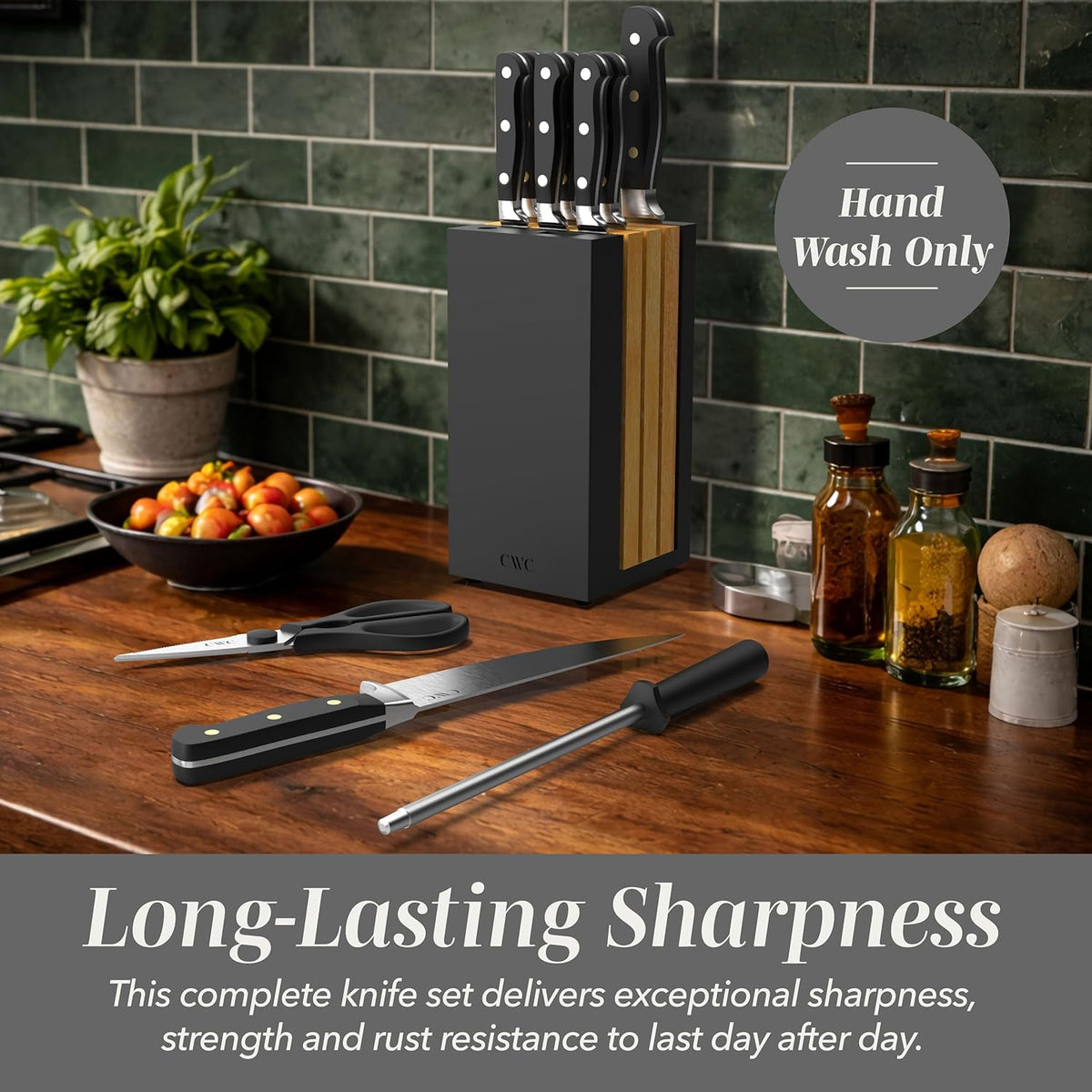 14 Pieces Kitchen Knife Block Set, Knives for Kitchen, Forged Cutlery with Razor-Sharp High Carbon Steel Blades, Magnetic Block