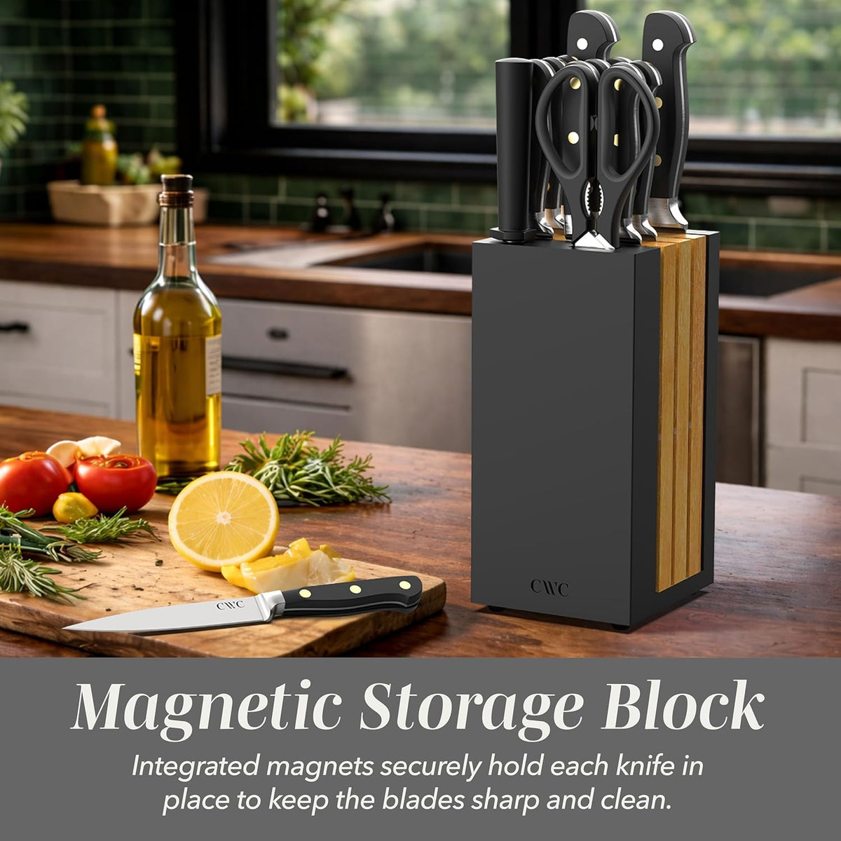 14 Pieces Kitchen Knife Block Set, Knives for Kitchen, Forged Cutlery with Razor-Sharp High Carbon Steel Blades, Magnetic Block