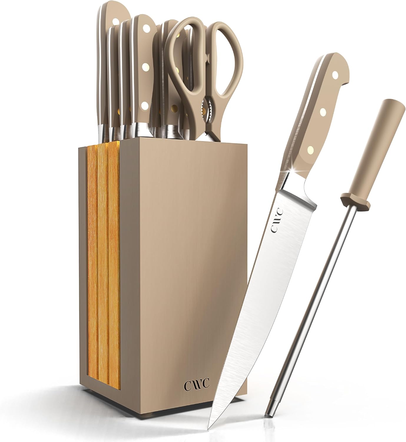 14 Pieces Kitchen Knife Block Set, Knives for Kitchen, Forged Cutlery with Razor-Sharp High Carbon Steel Blades, Magnetic Block
