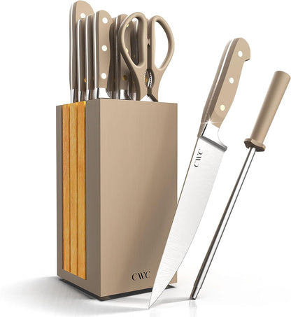14 Pieces Kitchen Knife Block Set, Knives for Kitchen, Forged Cutlery with Razor-Sharp High Carbon Steel Blades, Magnetic Block