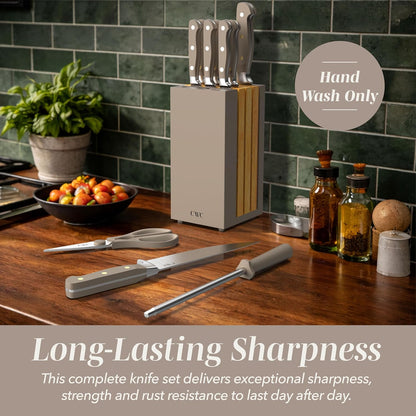 14 Pieces Kitchen Knife Block Set, Knives for Kitchen, Forged Cutlery with Razor-Sharp High Carbon Steel Blades, Magnetic Block