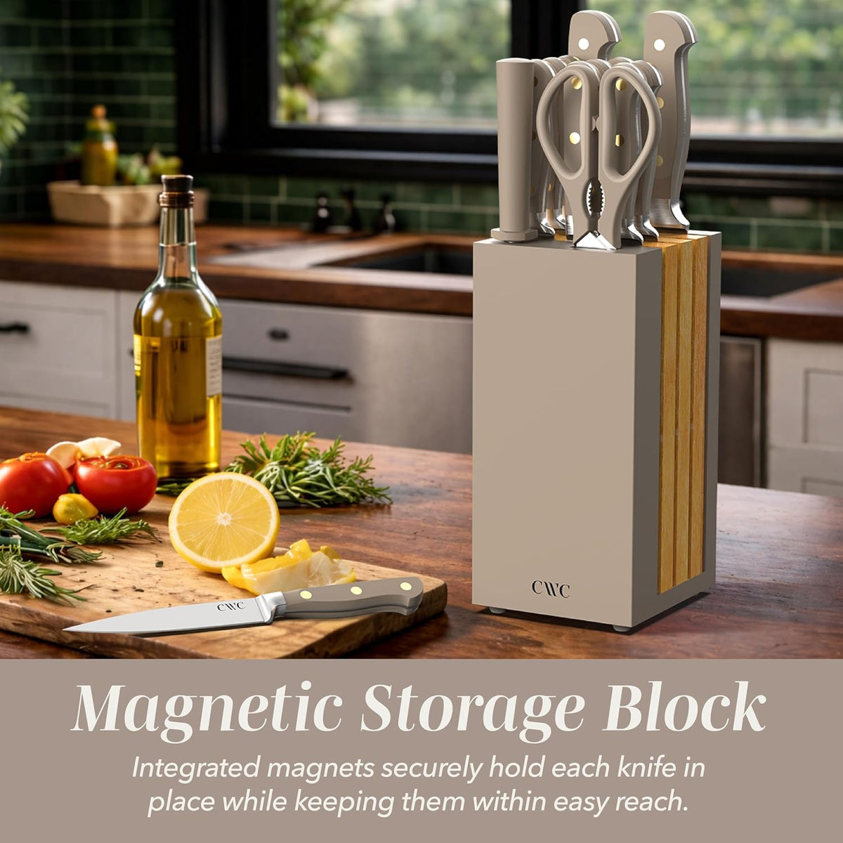 14 Pieces Kitchen Knife Block Set, Knives for Kitchen, Forged Cutlery with Razor-Sharp High Carbon Steel Blades, Magnetic Block