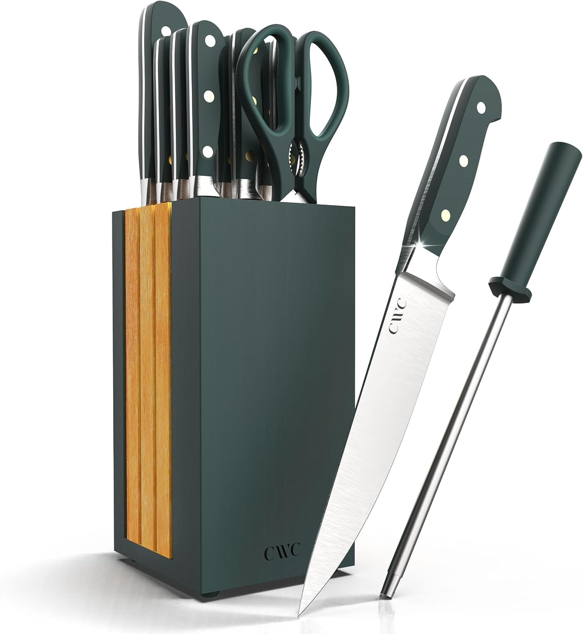 14 Pieces Kitchen Knife Block Set, Knives for Kitchen, Forged Cutlery with Razor-Sharp High Carbon Steel Blades, Magnetic Block