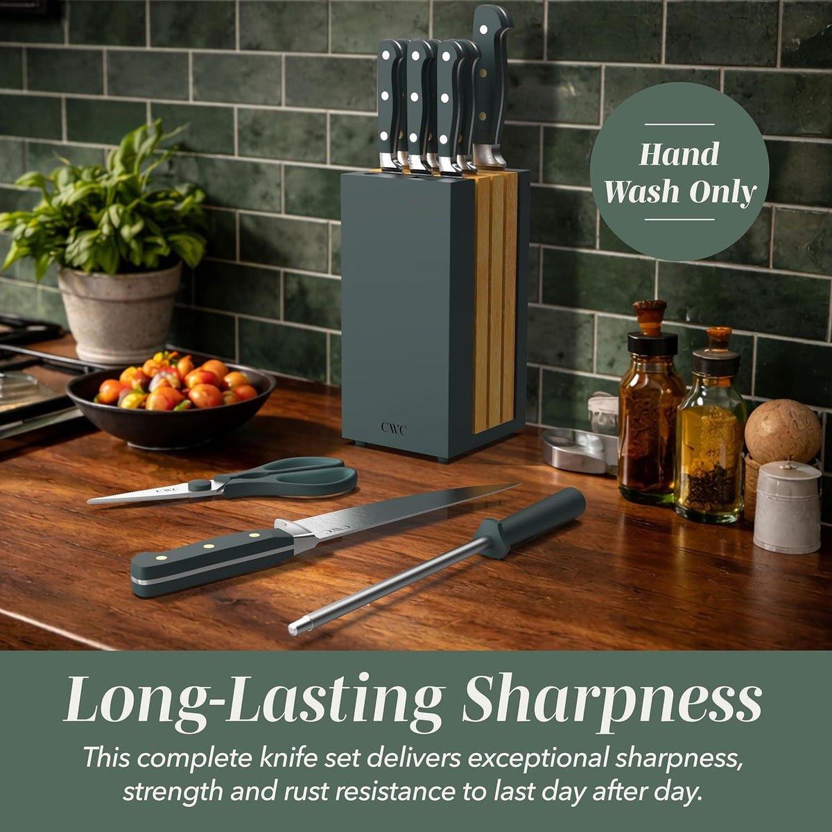 14 Pieces Kitchen Knife Block Set, Knives for Kitchen, Forged Cutlery with Razor-Sharp High Carbon Steel Blades, Magnetic Block