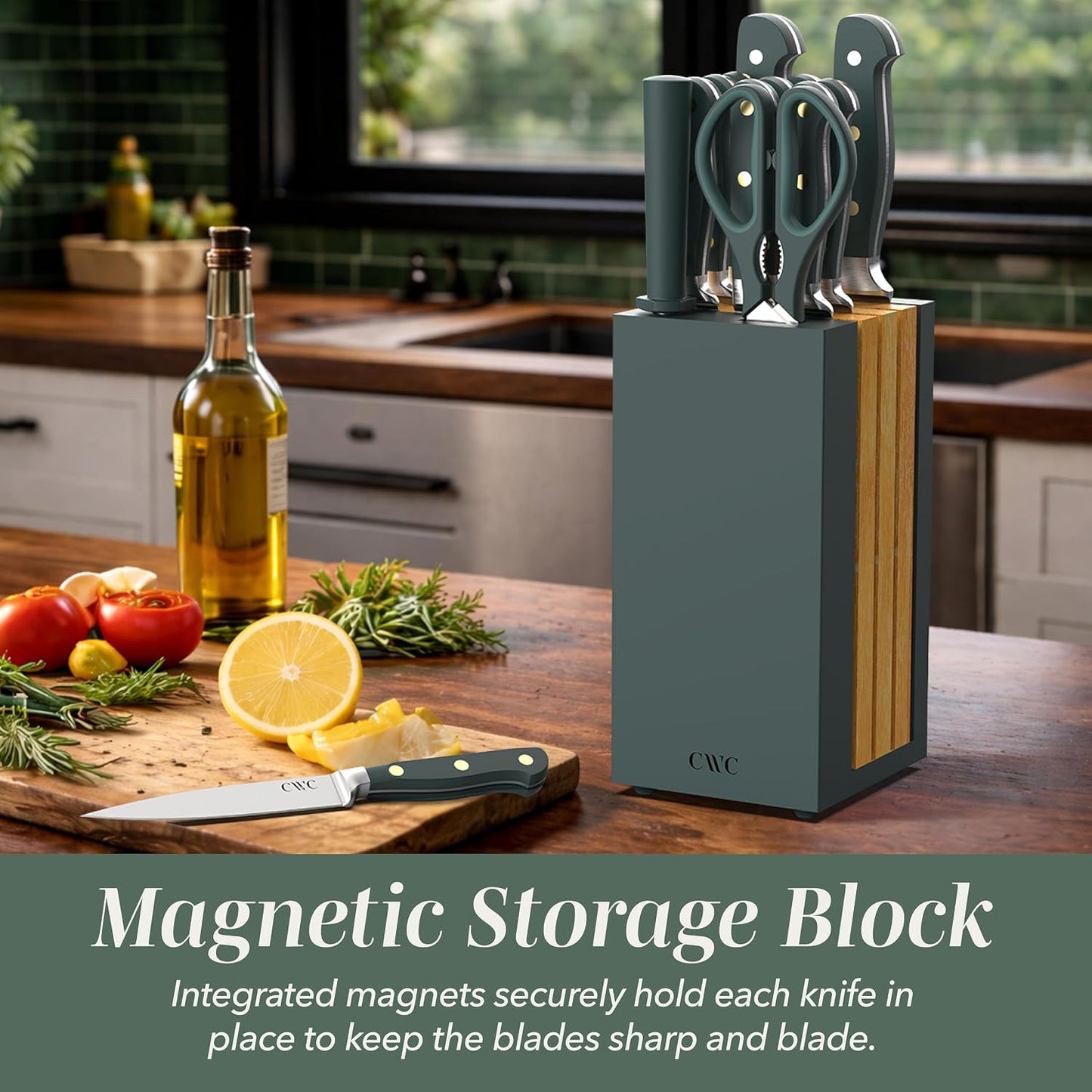 14 Pieces Kitchen Knife Block Set, Knives for Kitchen, Forged Cutlery with Razor-Sharp High Carbon Steel Blades, Magnetic Block