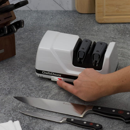 Professional Electric Knife Sharpeners FlexHone/Strop With 100-Percent Diamond Abrasives And Precision Angle Guides For 20-Degree Straight-Edge and Serrated Knives, 2-Stage, White