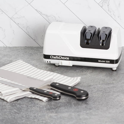 Professional Electric Knife Sharpeners FlexHone/Strop With 100-Percent Diamond Abrasives And Precision Angle Guides For 20-Degree Straight-Edge and Serrated Knives, 2-Stage, White