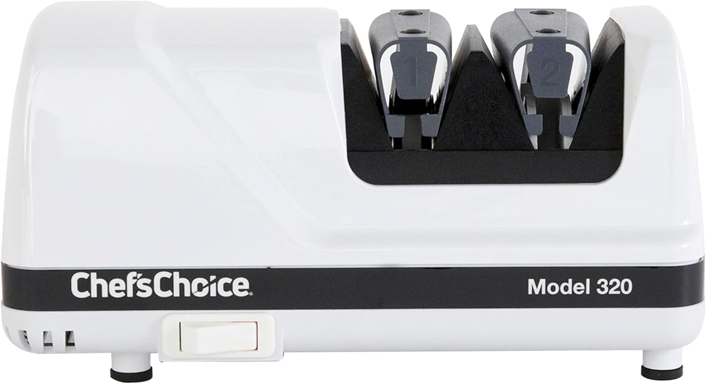 Professional Electric Knife Sharpeners FlexHone/Strop With 100-Percent Diamond Abrasives And Precision Angle Guides For 20-Degree Straight-Edge and Serrated Knives, 2-Stage, White