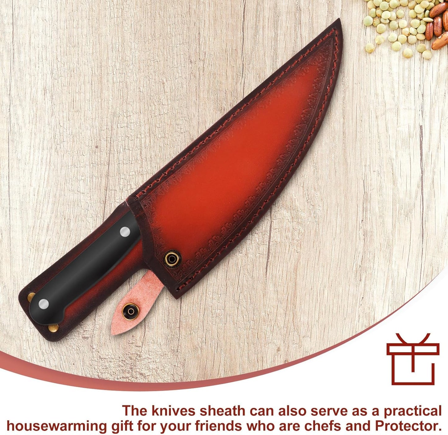 CALLARON 13" Leather Chef Knife Sheath - Portable Knife Sleeves, Safe Chef Knives Cover, Knife Protection Cover for Kitchen Camping(Random Style)