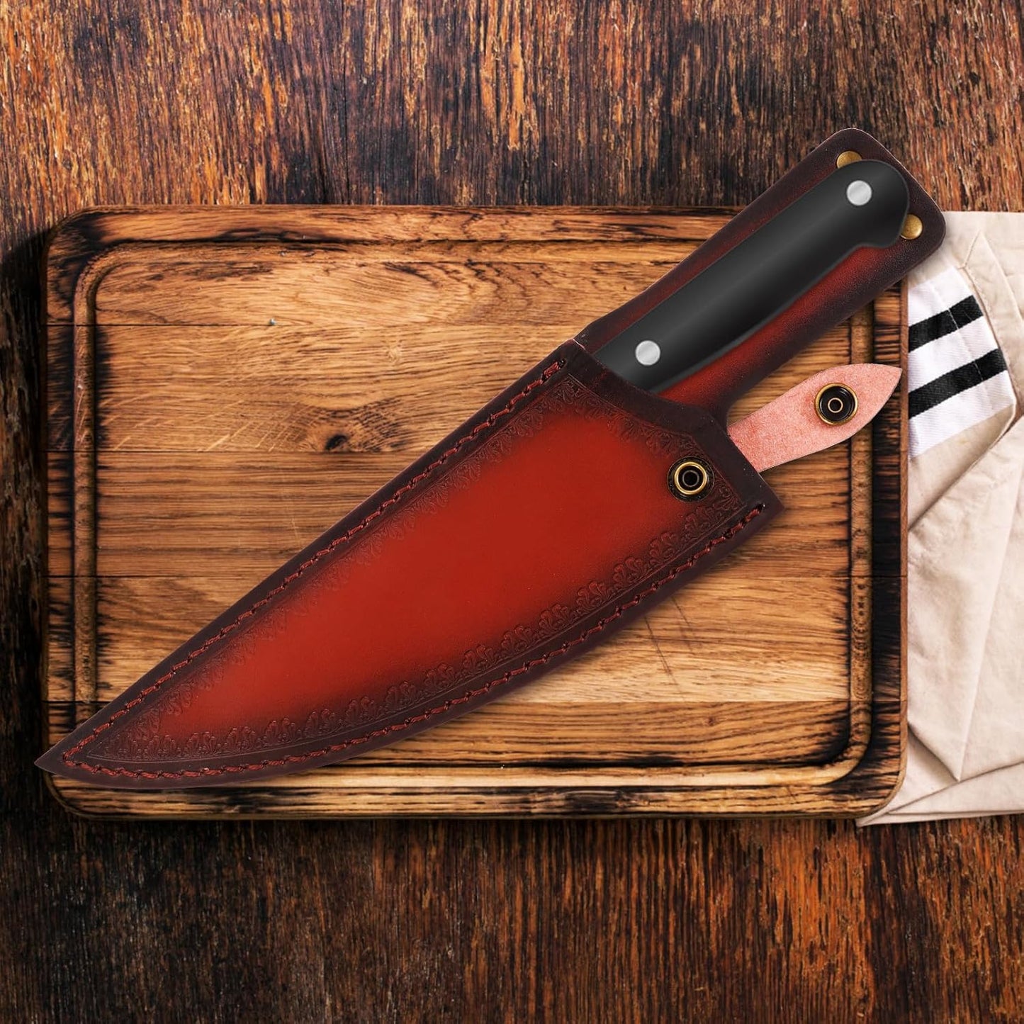 CALLARON 13" Leather Chef Knife Sheath - Portable Knife Sleeves, Safe Chef Knives Cover, Knife Protection Cover for Kitchen Camping(Random Style)
