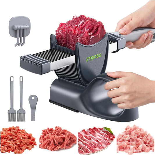 Meat Slicer for Fresh Raw Meat (Steady Grip), Manual Cutter, 17 Blades | Quick Fresh Meat Slicer with Steady Grip, Manual Cutter Slicer, Beef Pork Mutton for Cooking BBQ Hot Pot (2 or 4 mm) -Gray
