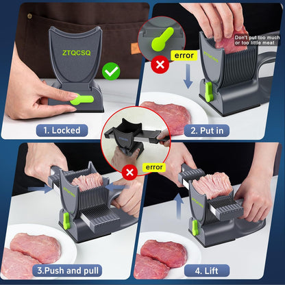 Meat Slicer for Fresh Raw Meat (Steady Grip), Manual Cutter, 17 Blades | Quick Fresh Meat Slicer with Steady Grip, Manual Cutter Slicer, Beef Pork Mutton for Cooking BBQ Hot Pot (2 or 4 mm) -Gray