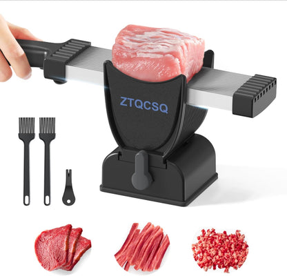 Meat Slicer for Fresh Raw Meat (Steady Grip), Manual Cutter, 17 Blades | Quick Fresh Meat Slicer with Steady Grip, Manual Cutter Slicer, Beef Pork Mutton for Cooking BBQ Hot Pot (2 or 4 mm) -Gray