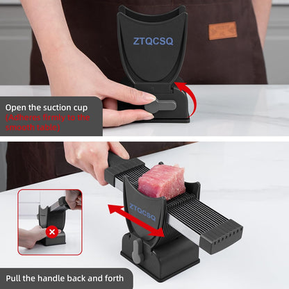 Meat Slicer for Fresh Raw Meat (Steady Grip), Manual Cutter, 17 Blades | Quick Fresh Meat Slicer with Steady Grip, Manual Cutter Slicer, Beef Pork Mutton for Cooking BBQ Hot Pot (2 or 4 mm) -Gray