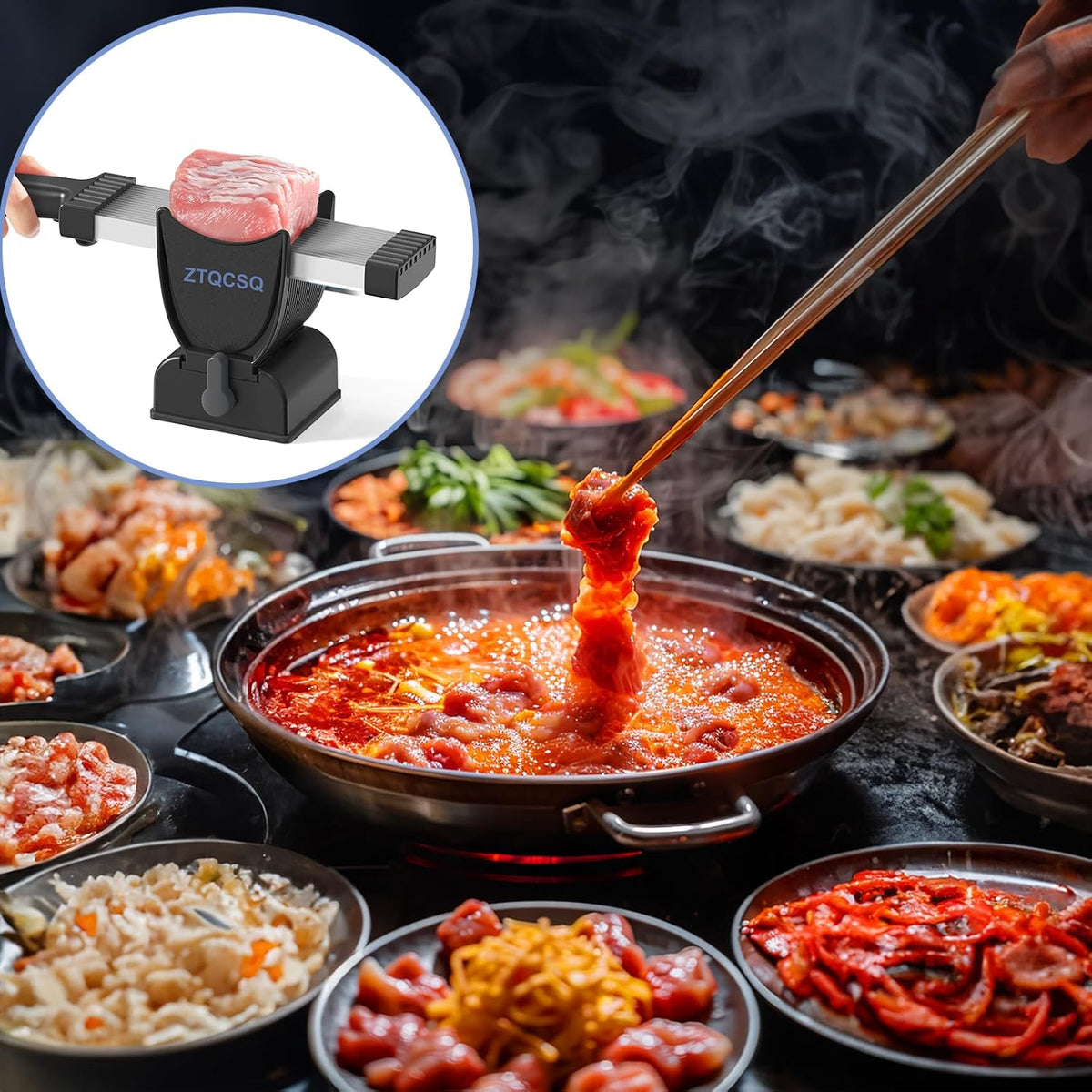 Meat Slicer for Fresh Raw Meat (Steady Grip), Manual Cutter, 17 Blades | Quick Fresh Meat Slicer with Steady Grip, Manual Cutter Slicer, Beef Pork Mutton for Cooking BBQ Hot Pot (2 or 4 mm) -Gray