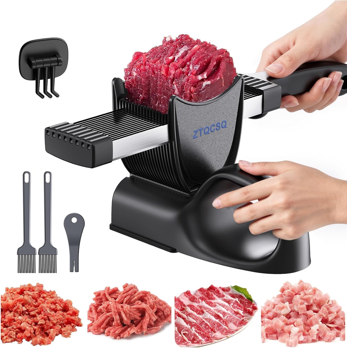 Meat Slicer for Fresh Raw Meat (Steady Grip), Manual Cutter, 17 Blades | Quick Fresh Meat Slicer with Steady Grip, Manual Cutter Slicer, Beef Pork Mutton for Cooking BBQ Hot Pot (2 or 4 mm) -Gray