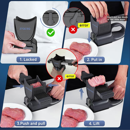 Meat Slicer for Fresh Raw Meat (Steady Grip), Manual Cutter, 17 Blades | Quick Fresh Meat Slicer with Steady Grip, Manual Cutter Slicer, Beef Pork Mutton for Cooking BBQ Hot Pot (2 or 4 mm) -Gray