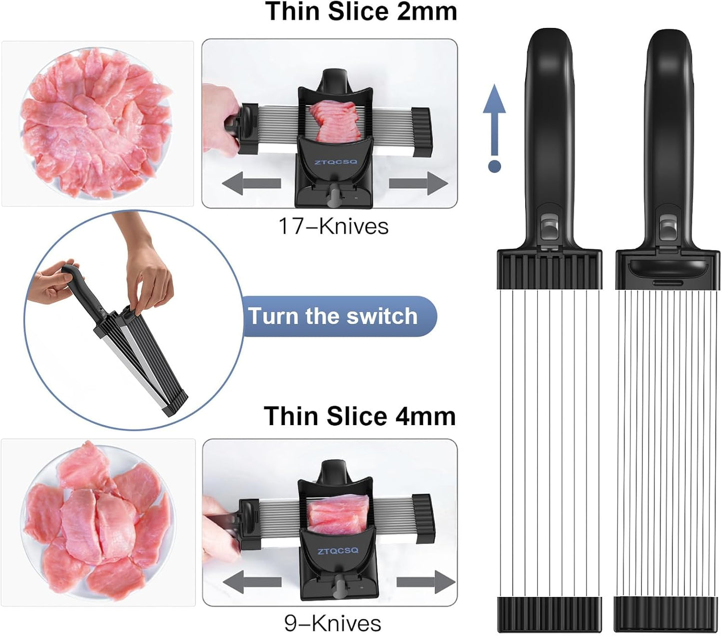 Meat Slicer for Fresh Raw Meat (Steady Grip), Manual Cutter, 17 Blades | Quick Fresh Meat Slicer with Steady Grip, Manual Cutter Slicer, Beef Pork Mutton for Cooking BBQ Hot Pot (2 or 4 mm) -Gray