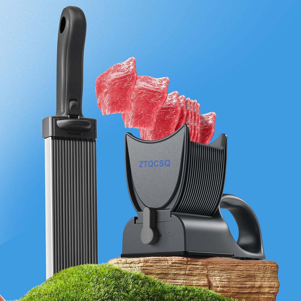 Meat Slicer for Fresh Raw Meat (Steady Grip), Manual Cutter, 17 Blades | Quick Fresh Meat Slicer with Steady Grip, Manual Cutter Slicer, Beef Pork Mutton for Cooking BBQ Hot Pot (2 or 4 mm) -Gray