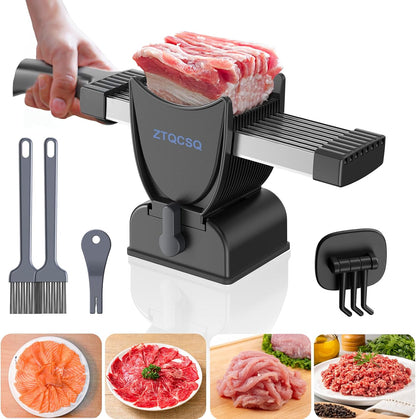 Meat Slicer for Fresh Raw Meat (Steady Grip), Manual Cutter, 17 Blades | Quick Fresh Meat Slicer with Steady Grip, Manual Cutter Slicer, Beef Pork Mutton for Cooking BBQ Hot Pot (2 or 4 mm) -Gray