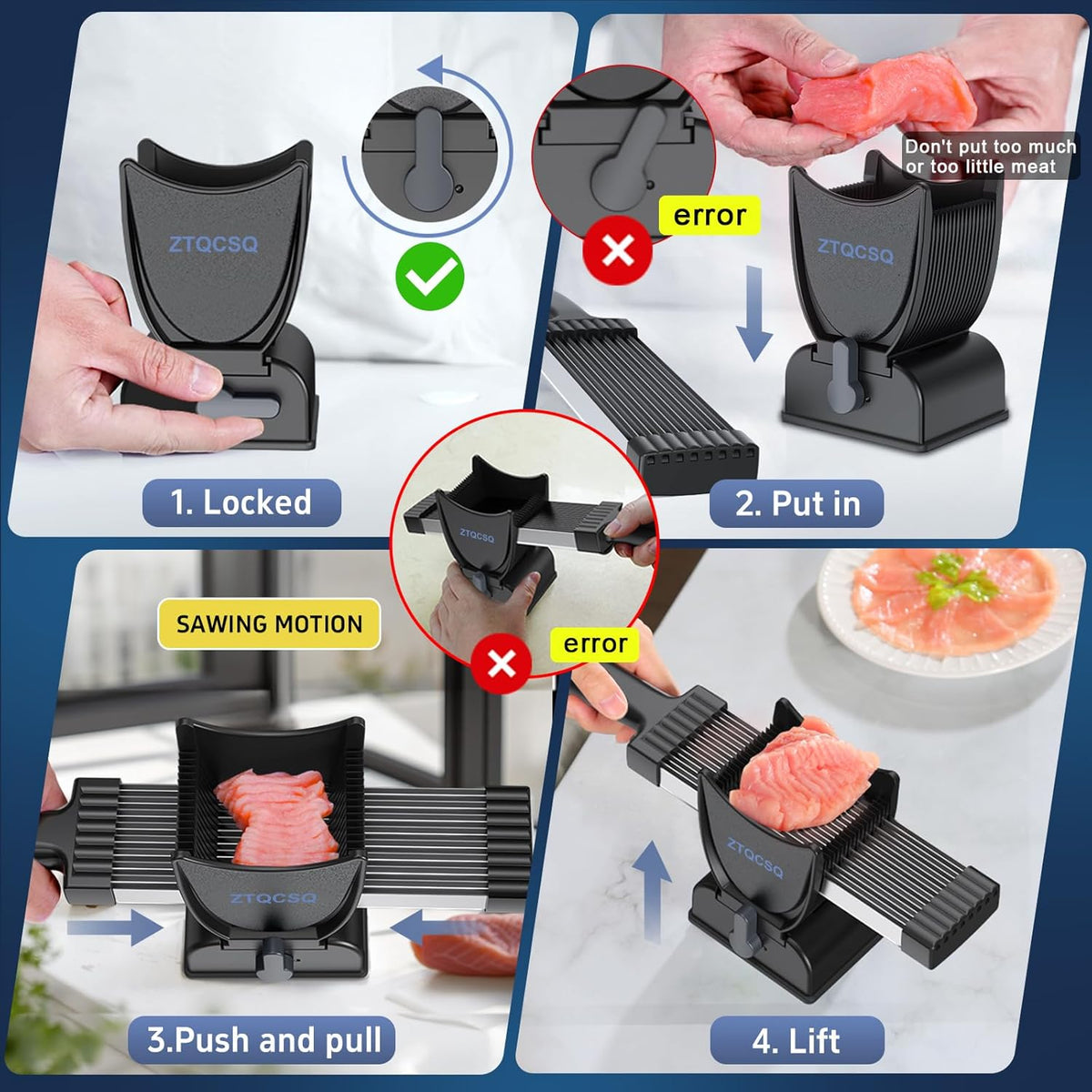 Meat Slicer for Fresh Raw Meat (Steady Grip), Manual Cutter, 17 Blades | Quick Fresh Meat Slicer with Steady Grip, Manual Cutter Slicer, Beef Pork Mutton for Cooking BBQ Hot Pot (2 or 4 mm) -Gray