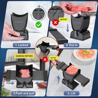 Meat Slicer for Fresh Raw Meat (Steady Grip), Manual Cutter, 17 Blades | Quick Fresh Meat Slicer with Steady Grip, Manual Cutter Slicer, Beef Pork Mutton for Cooking BBQ Hot Pot (2 or 4 mm) -Gray