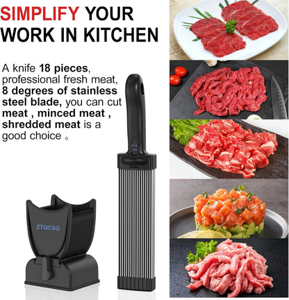 Meat Slicer for Fresh Raw Meat (Steady Grip), Manual Cutter, 17 Blades | Quick Fresh Meat Slicer with Steady Grip, Manual Cutter Slicer, Beef Pork Mutton for Cooking BBQ Hot Pot (2 or 4 mm) -Gray