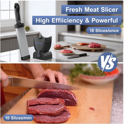 Meat Slicer for Fresh Raw Meat (Steady Grip), Manual Cutter, 17 Blades | Quick Fresh Meat Slicer with Steady Grip, Manual Cutter Slicer, Beef Pork Mutton for Cooking BBQ Hot Pot (2 or 4 mm) -Gray