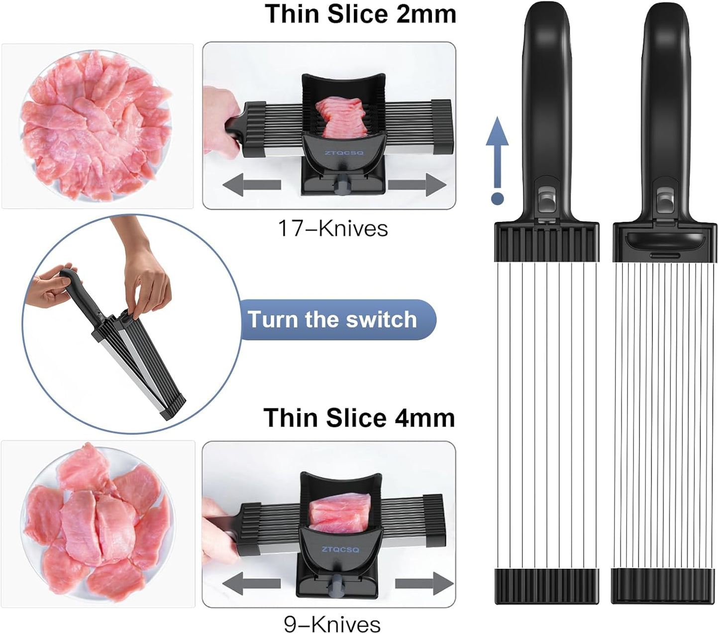 Meat Slicer for Fresh Raw Meat (Steady Grip), Manual Cutter, 17 Blades | Quick Fresh Meat Slicer with Steady Grip, Manual Cutter Slicer, Beef Pork Mutton for Cooking BBQ Hot Pot (2 or 4 mm) -Gray