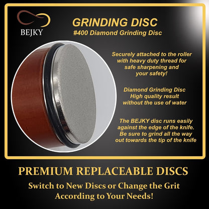 Premium Rolling Knife Sharpener with Replaceable Discs - Achieve Razor-Sharp Perfection with our Roller Knife Sharpening Set - Extra Strong Magnets - 400 Grit Diamond and 1000 Silicon Discs Included