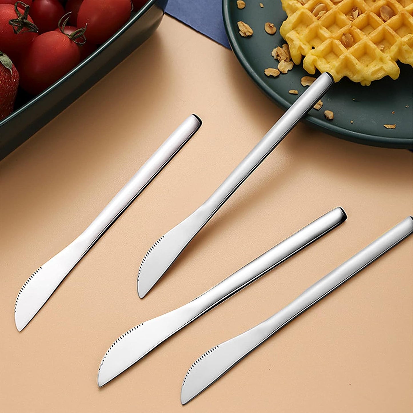 5.8in 4-Piece Dessert Knives Set Stainless Steel Kids Dinner Knife Appetizer Fruit Snack Serving Knives Small Flatware Set